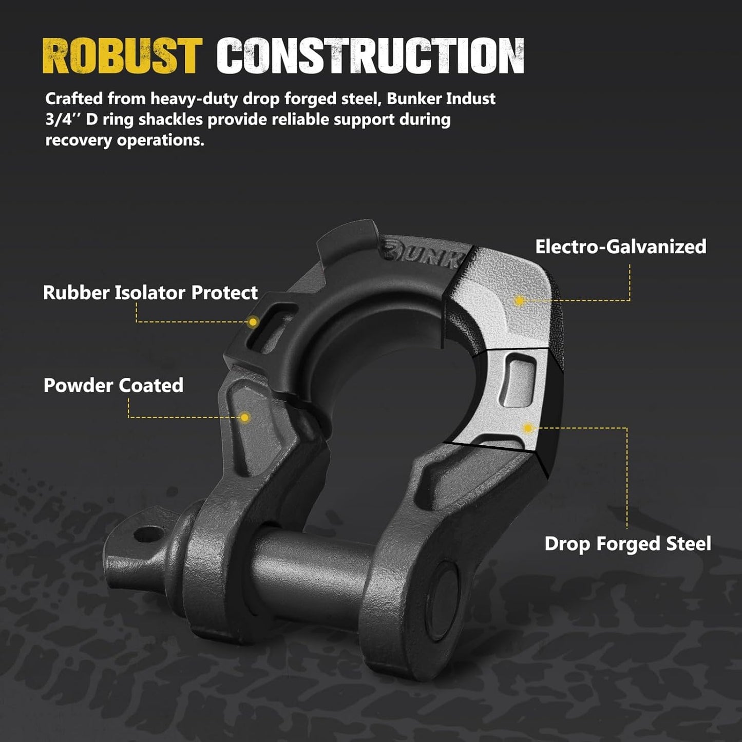 BUNKER INDUST 2 Pcs Traction Boards Black + 3" x 20ft Recovery Straps + Pair 3/4 D Ring Shackles + Bag