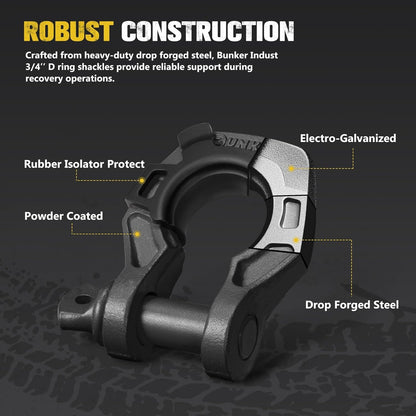 BUNKER INDUST Off Road Traction Boads + 3" x 20ft Recovery Straps + Pair 3/4 D Ring Shackles + Bag 35,000 lbs Tree Saver Winch Strap