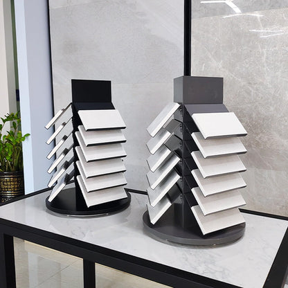 ZOCWJK Rotatable Marble Slab Display Stand, Gray Porcelain Rack with 18 Card Slots, Iron Tile Sample Holder, Wooden Floor Storage Shelf, Perfect for Showrooms and Reta,Black,Gray-40x40x59cm