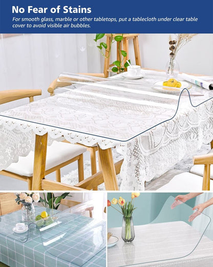 Soroel 38X120 Inch Clear Dining Room Table Cover Plastic Tablecloths Waterproof Office Desk Blotter Mat 1.5mm Thick Wood Furniture Topper Protector Pad for Night Stand End Side Table Kitchen Counter