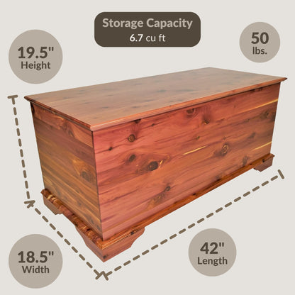DutchCrafters Rustic Solid Wood Natural Wooden Cedar Chest, Aromatic Cedar Scent - Linen Blanket Storage Chest, Clothes Storage Trunk, End of Bed Storage Bench - Amish Made in USA (42" Width)
