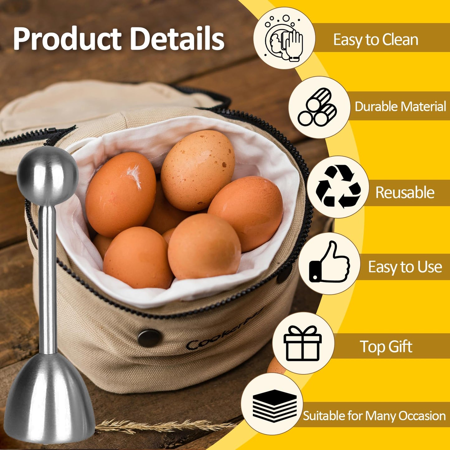 vibedor Egg Cups and Egg Cracker Set for Soft Boiled Eggs, 2 Stainless Steel Egg Cutter, 4 Stainless Stain Spoons and 4 Ceramic Egg Stands in Kitchen, Parties for Breakfast, Host