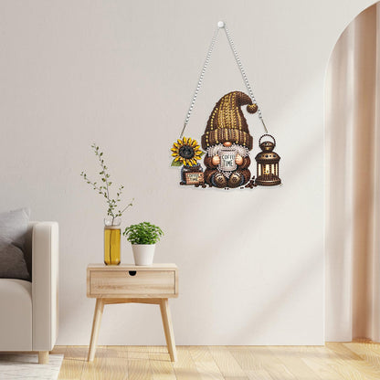 GHHKUD Gnome Diamond Art Hanging Kit for Adults, DIY Double Sided Diamond Arts Painting Hanging Coffee Time, Special Shaped Acrylic Ornaments Pendants for Window Home Garden Wall