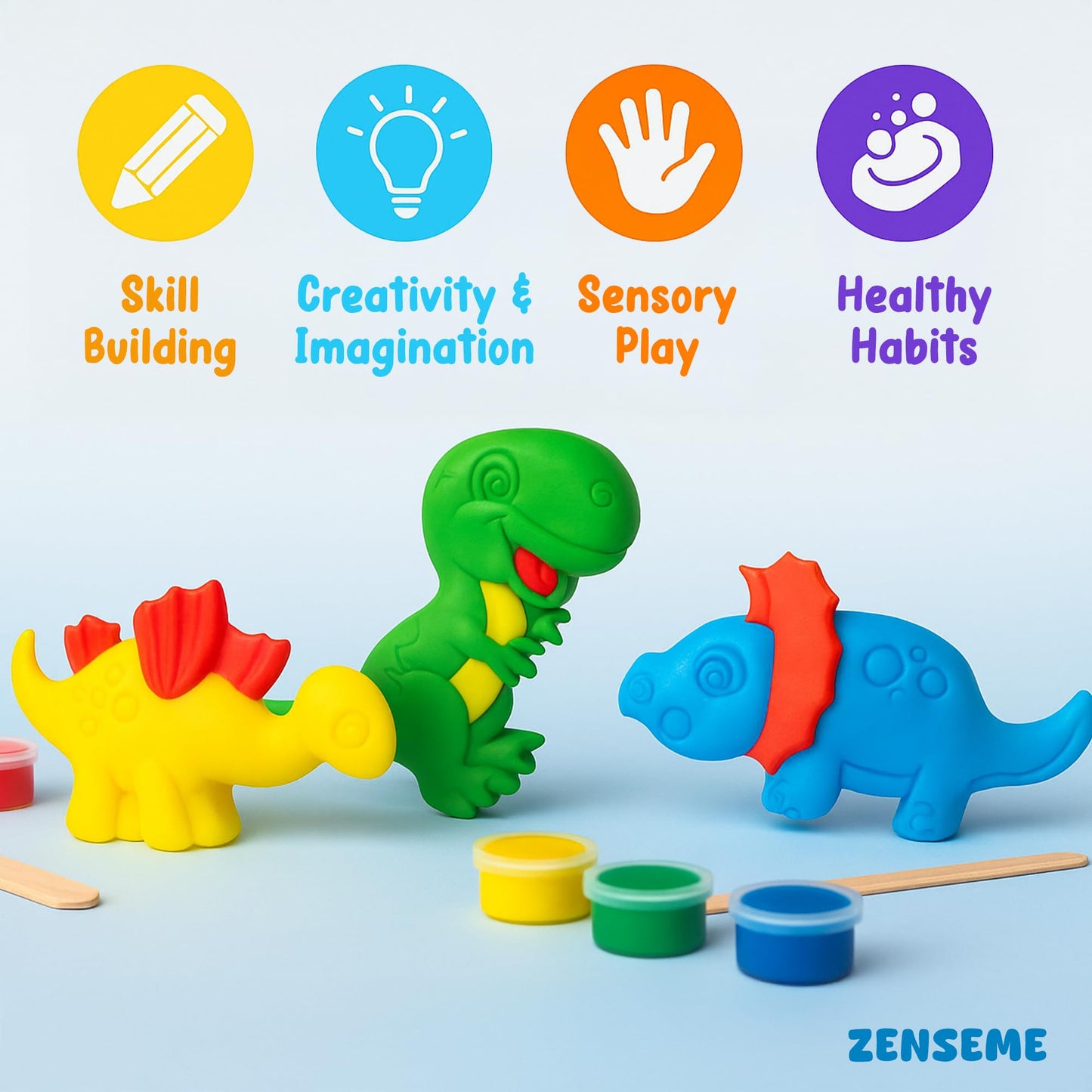 ZenseMe Soap Making Kit for Kids – DIY Soap Making Kit with Dinosaur Soap Moulds (3 Cute Dinosaurs) | Soap Making Supplies for Creative Play & Hygiene - DIY Kits for Kids with Mobile App