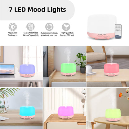 Oil Diffuser Humidifier 300ML,Electric Ultrasonic Air Aroma Diffusers Vaporizer,Scent Mist Defuser with Remote,Auto-Off,7led Color Changing Light for Large Bed Room,Home,Office