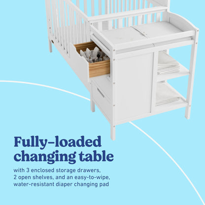 Graco Benton 4-in-1 Convertible Crib and Changer – GREENGUARD Gold Certified, Crib & Changing-Table Combo, Water-Resistant Changing Pad, Converts to Toddler Bed, Daybed and Full-Size Bed (White)