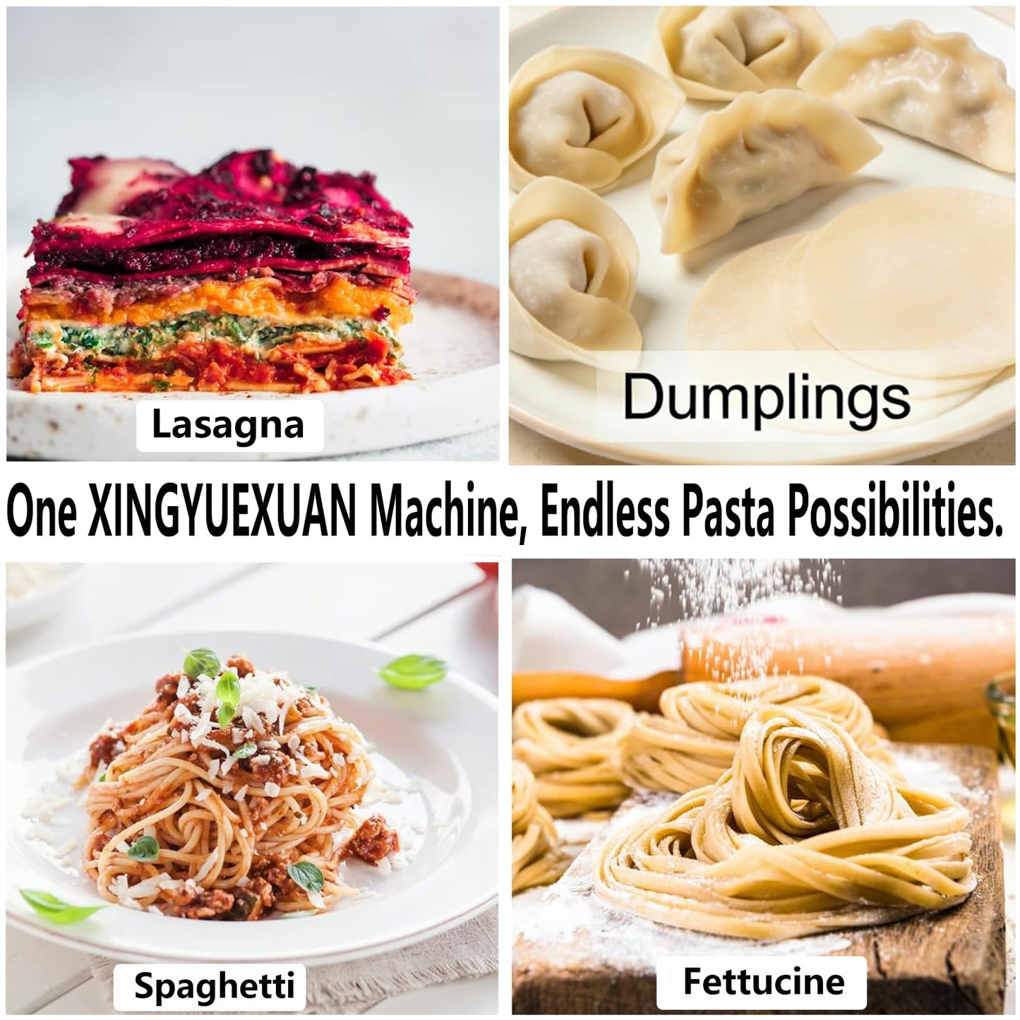 XINGYUEXUAN Pasta Maker Machine, Stainless Steel Manual Noodle Maker with 2mm & 4mm Cutters, Hand Crank for Homemade Spaghetti, Fettuccine, Lasagna & Dumpling