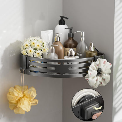 1Pack) Corner Shower Caddy Suction Cup,Shower Shelves with Hooks,No Drilling Powerful Suction Bathroom Organizers