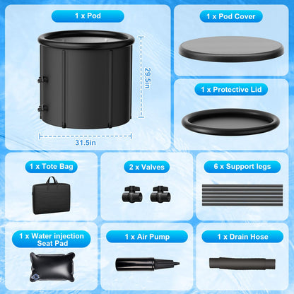 1/3 HP Cold Plunge Chiller & Ice Bath Tub Kit, Ice Bath Chiller with External Filter & Pump, 100Gal Ice Pod, Round Ice Plunge Tub, Cold Plunge Tub with Water Chiller for Cold Therapy