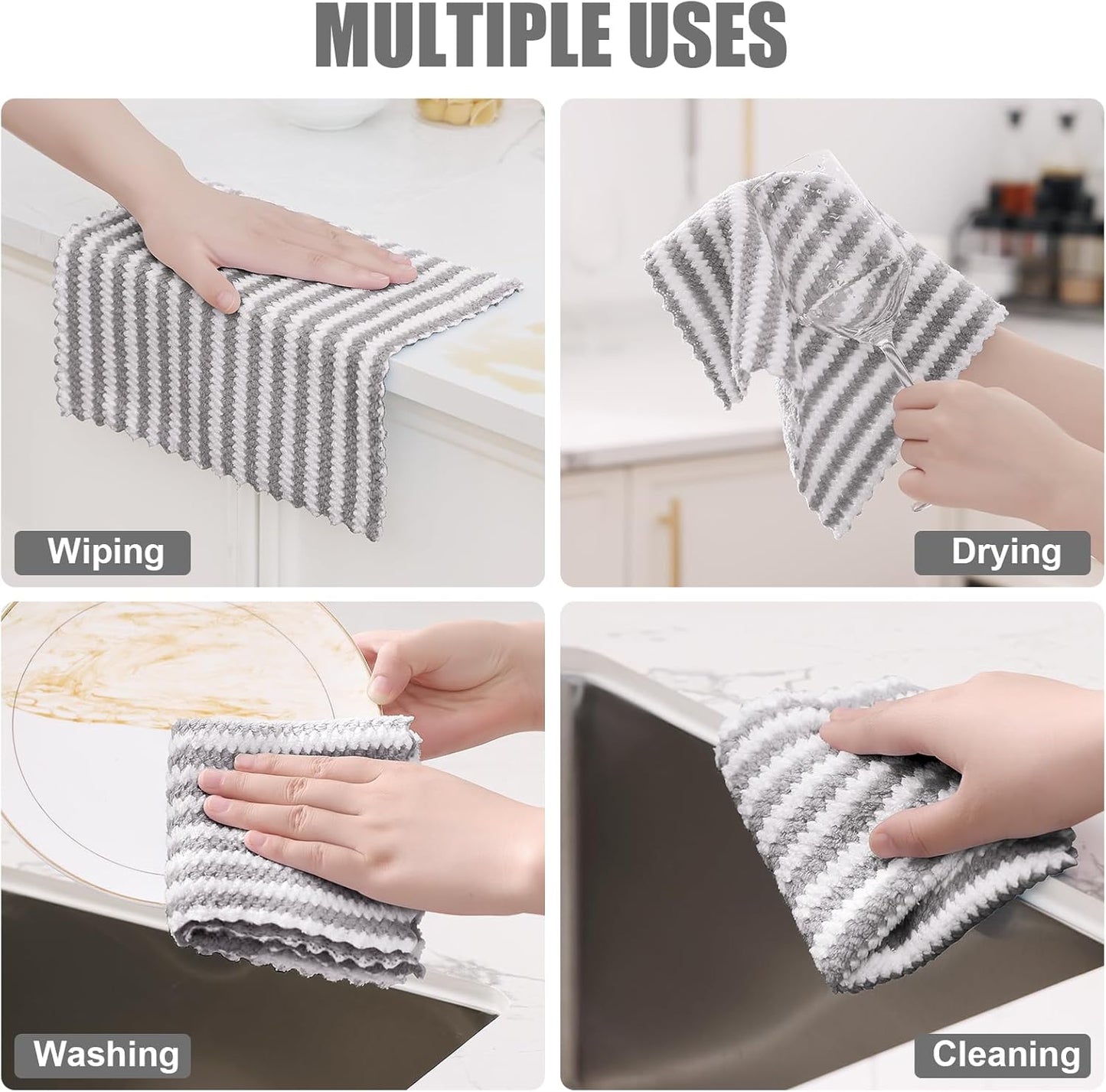 18 Pack No-lint,10 10 inches, Homaxy Kitchen Dish Cloths, Ultra Soft and Absorbent Dish Towels, Reusable Fast Drying