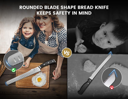 CoquusAid Bread Knife for Homemade Bread, 10.6 Inch Multifunction Serrated Knife, Razor Sharp Slicer, High Carbon German Steel Bread Cutter, Ergonomic Handle Design for Sourdough Turkey Fruit Cutting