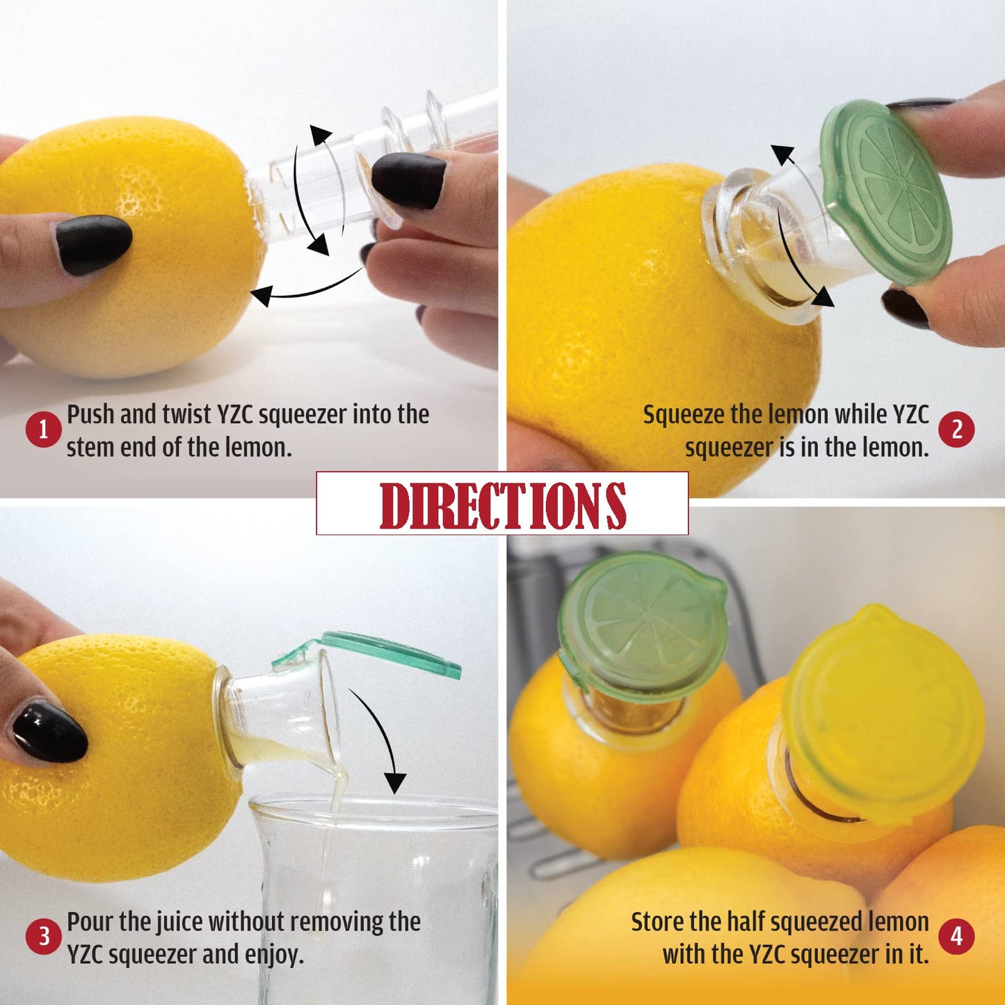 YZC Lemon Squeezer – 2-Pack Lemon-Juicer – BPA-Free Plastic Lime Juicer– Compact Juice Extractor Citrus Press with Lid – Squeeze Lime for Cocktails, Drinks