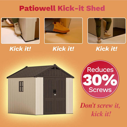 Patiowell 8x8 FT Outdoor Storage Shed, Plastic Shed Resin Garden Tool Shed with Floor & Window & Lockable Door for Patio Furniture, Backyard Tools, Bicycles & Lawnmower, Beige