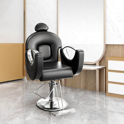 GAOMON Reclining Salon Barber Chair, 360 Swivel Styling Braiding Hairdresser Chair Hair Salon Chair with Heavy Duty Hydraulic Pump for Hair Stylist Home Barbershop, Black & Silver