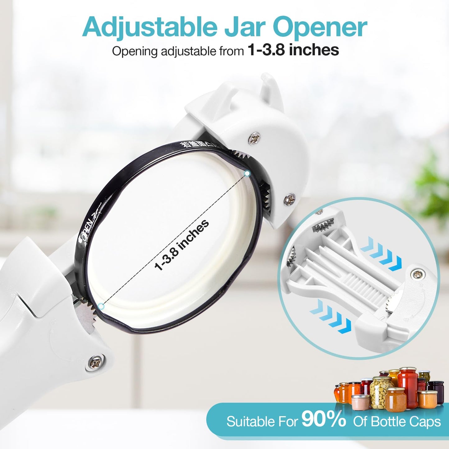 Banyaa 7-in-1 Jar Opener for Seniors – Magnetic adjustable Jar Opener & Bottle Opener for Arthritis, Weak Hands, Easy-Grip Kitchen Lid Opener Gadgets (Off-White)