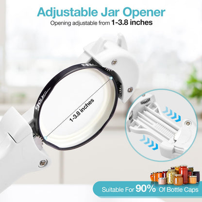 Banyaa 7-in-1 Jar Opener for Seniors – Magnetic adjustable Jar Opener & Bottle Opener for Arthritis, Weak Hands, Easy-Grip Kitchen Lid Opener Gadgets (Off-White)