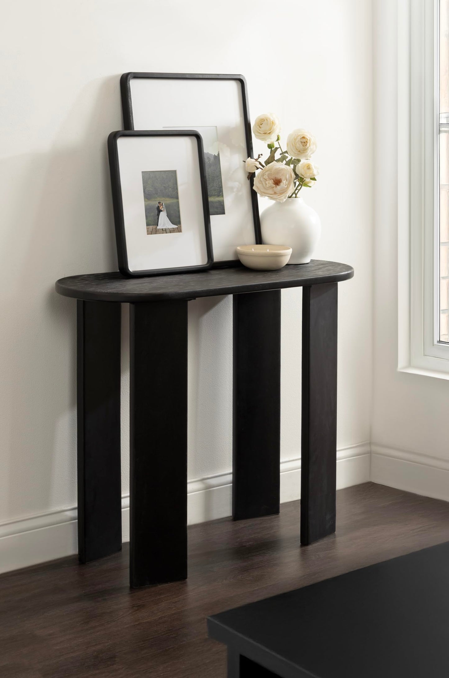 Kate and Laurel Yesenia Modern Capsule Mango Wood Console Table, 36 x 14 x 29, Black, Transitional Decorative Entryway Table with Textured Tabletop Design for Entry Decor Option