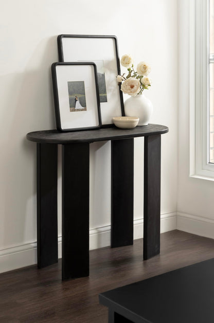Kate and Laurel Yesenia Modern Capsule Mango Wood Console Table, 36 x 14 x 29, Black, Transitional Decorative Entryway Table with Textured Tabletop Design for Entry Decor Option