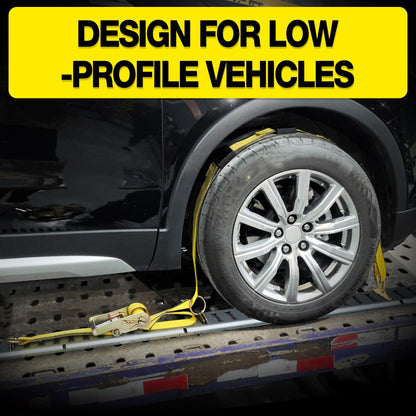 Autofonder E Track Tire Straps for Trailer Heavy Duty 2" x 10' Auto Hauler Strap-10,000lb Guaranteed Break Strength-(4) Premium Vehicle Tie Down Kit with Rubber Blocks Wheel Tie-Downs for Truck, UTV