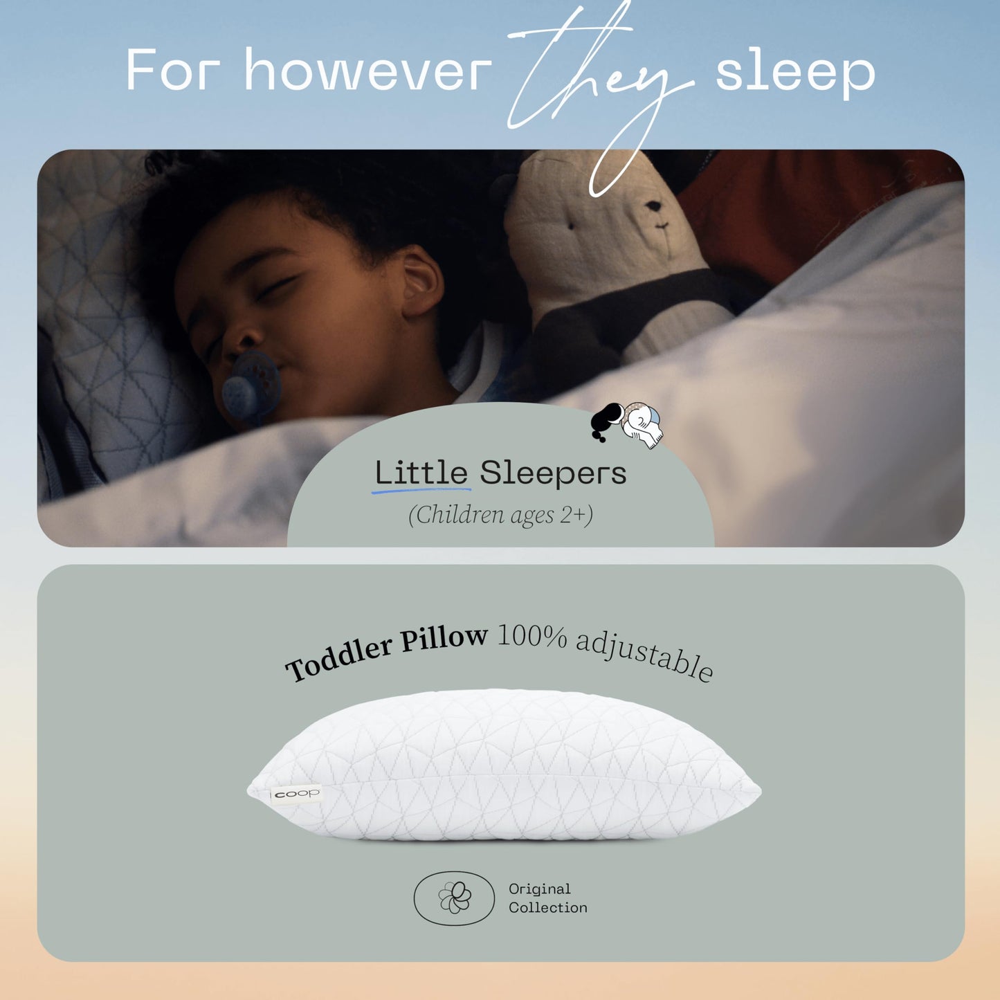 Coop Home Goods Original Toddler Adjustable Pillow, Soft, Breathable, Washable Mini Bed Pillow for Kids with Premium Memory Foam and Zippered Cover, CertiPUR-US/GREENGUARD Gold