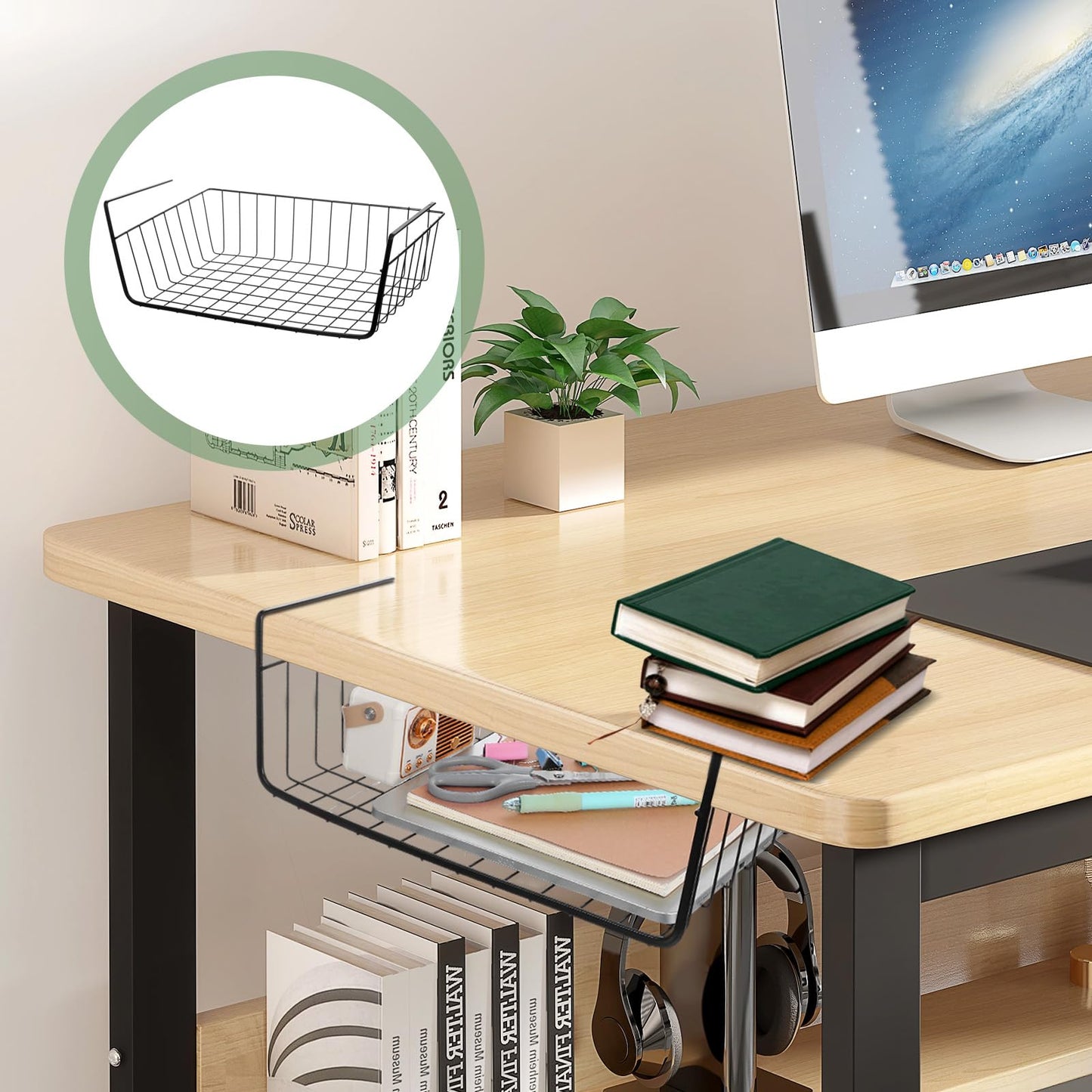 6 Pcs Undershelf Storage Basket Under Shelf Wire Basket Household Metal Under Shelf Hanging Storage Bin Basket Slides Under Shelves for Kitchen Pantry Bookshelf - 14.2" D x 9.1" W x 5.5" H, Black