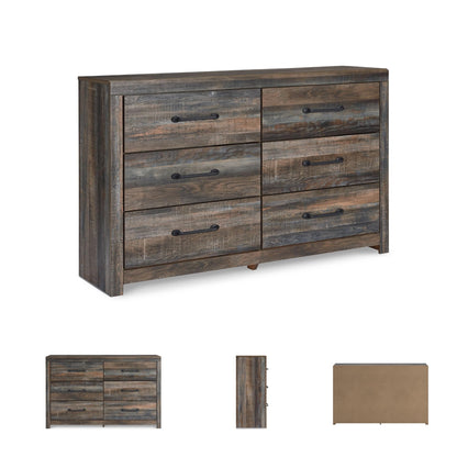 Signature Design by Ashley Drystan 6 Drawer Dresser, Large-scale Hardware, Smooth-gliding Drawers, Wood, 58.7" W x 15.31" D x 36.46" H, Weatherworn Brown
