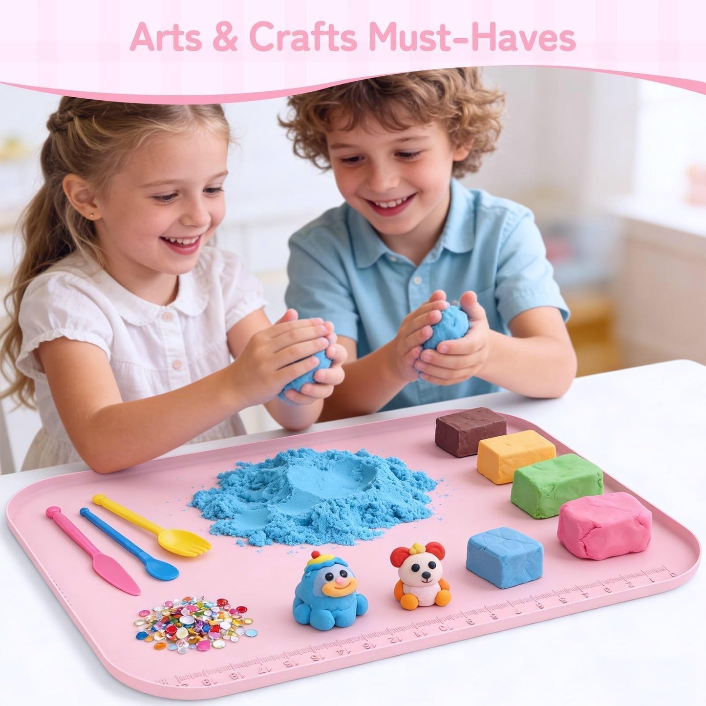 AWOKE 24"x16" Silicone Mats for Crafts with 0.7" High Edges, Large Leak-Proof Art Mat for Playdoh, Resin, Painting, Clay, Slime,Beads, Lego, Puzzle, Non-Stick & Non-Slip Table Protector for Kids, Pink