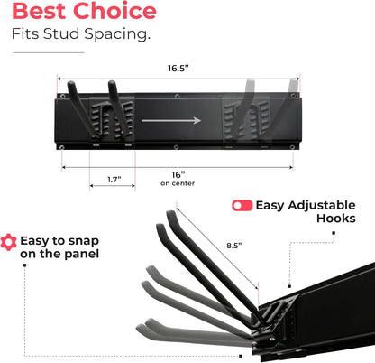 TIDYME Garage Tool Organizer - Sturdy Wall Mount Storage Rack with Adjustable Hooks | 64 Inches, 400lbs Capacity