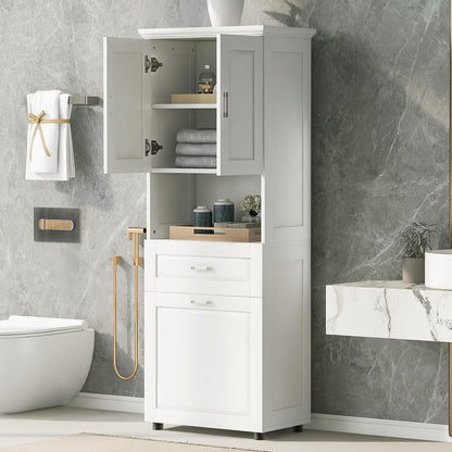 Virubi Tall Bathroom Cabinet with Storage, Wood Tall Bathroom Storage Cabinet with Adjustable Shelves, Freestanding (White)