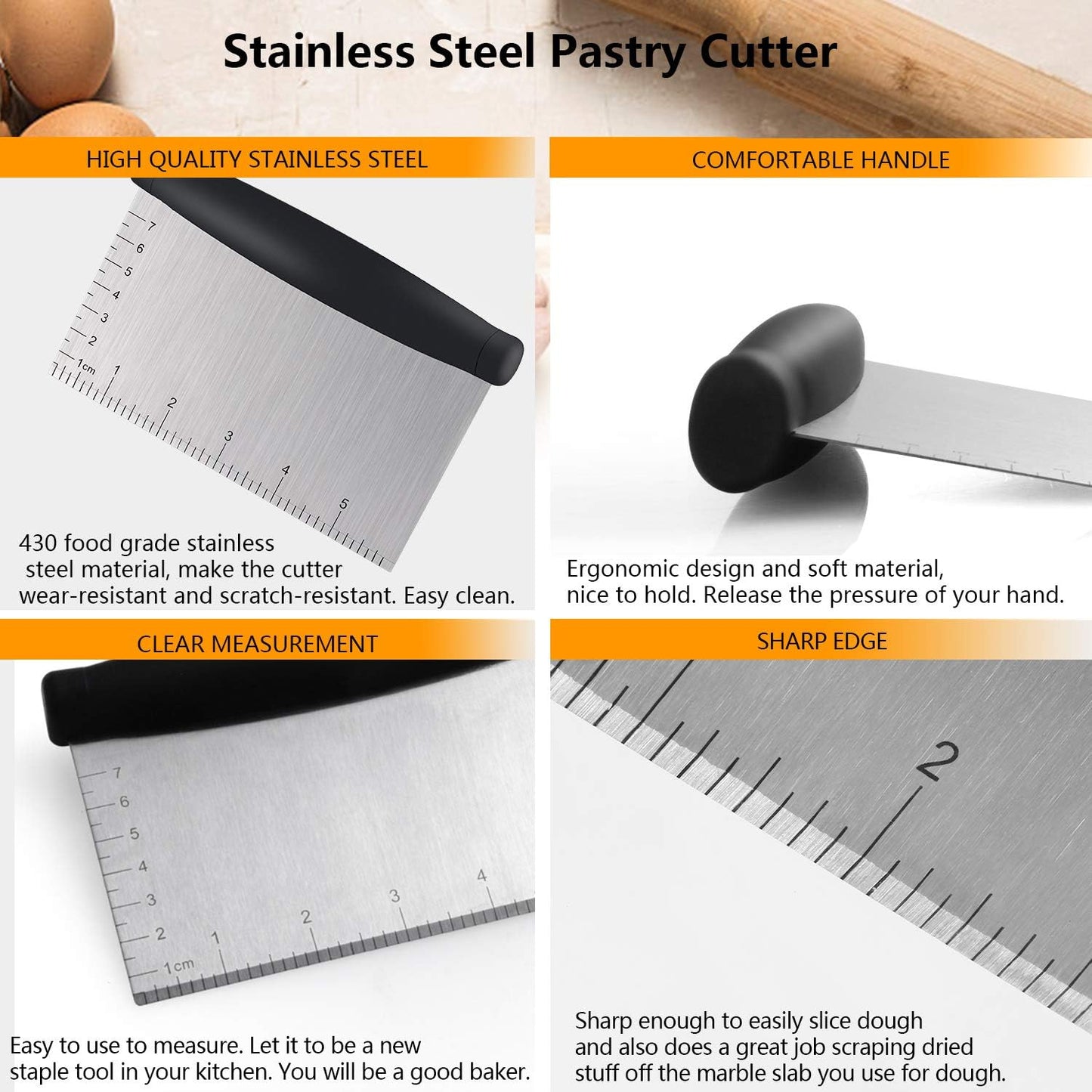 Dough Blender Set - Stainless Steel Pastry Cutter with Scraper and Brush, Professional Baking Tools