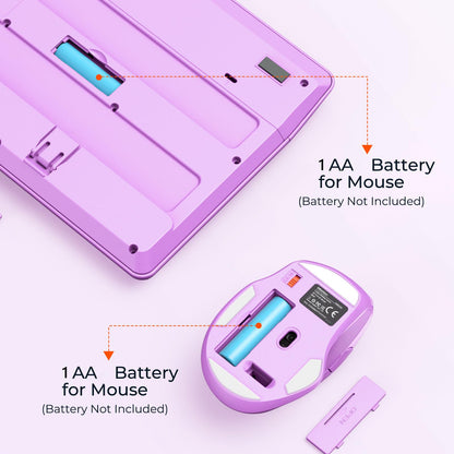 MEETION Wireless Keyboard and Mouse, Full-Sized Cordless Keyboard with Wrist Rest and 3 DPI Adjustable Mouse, 2.4G Wireless, Purple, for PC/Computer/Laptop/Windows/Mac