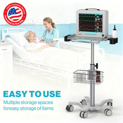 Medical Mobile Trolley Cart with Wheels - Height Adjustable Stainless Steel Dental Cart Rolling Desktop with 16.5"× 16.5" Large Tabletop for Dental Offices, Hospitals, Labs