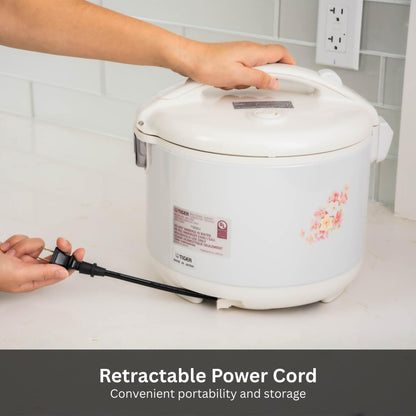 Tiger JNP-0550-LF 3 Cup Capacity White Rice Cooker with Non-Stick Inner Pot, Retractable Power Cord, and Keep Warm up to 12 hours (Flower)