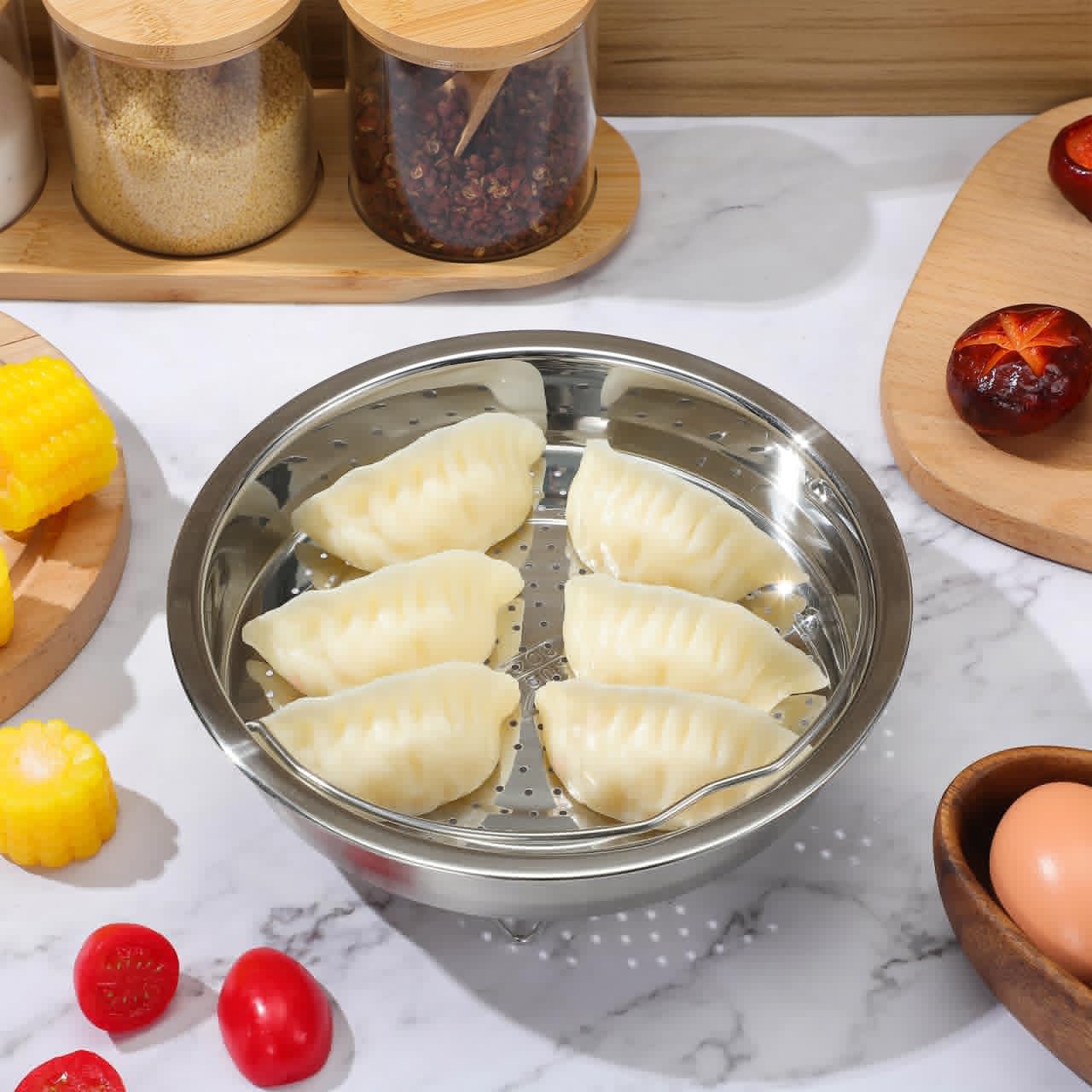 CALLARON Stainless Steel Basket, 7inch Vegetable Basket, Metal Multifunctional Cooker Steamers with Handle, Universal Pot Insert for Seafood, Dumplings, Dishwasher Safe