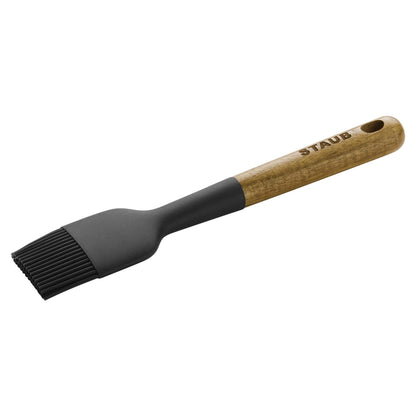STAUB Pastry Brush, Perfect for Evenly Glazing Pastries and Basting Meats, Durable BPA-Free Matte Black Silicone, Acacia Wood Handles, Safe for Nonstick Cooking Surfaces