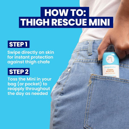 Megababe Thigh Rescue Anti-Chafe Stick Mini | Travel size, great for on-the-go | Prevents skin chafe & irritation | Thighs, arms, bra-lines & more | 0.81 oz (Pack of 1)
