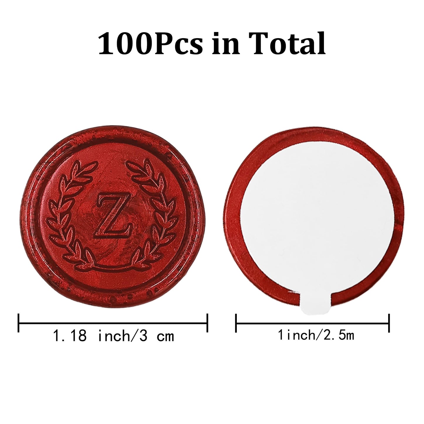 100Pcs Red Letter Z Adhesive Wax Seal Stickers, Hand-Made, No Need Seal Stamp, Tear and Use Wax Stickers for Wedding Invitations, Envelopes, Christmas Gift