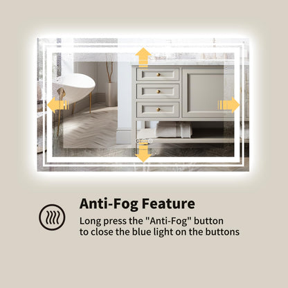 WTTY 60"x30" LED Bathroom Mirror with Lights, Backlit and Front Lighted Bathroom Vanity Mirrors Wall Mounted, Double LED Vanity Wall Mirror for Bathroom with Anti-Fog, Dimmable, Memory, Shatter-Proof