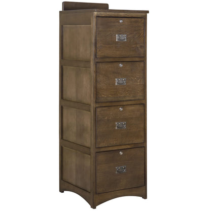 Crafters and Weavers Mission Solid Oak 4 Drawer File Cabinet - Dark Brown Walnut