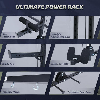 MAJOR FITNESS Drone3 Power Rack, 2500lbs Multi-Function Home Gym Squat Rack with Dual Pulley System, Pull-Up Bar & J-Hooks, Heavy-Duty Steel Frame for Maximum Stability & Strength Training