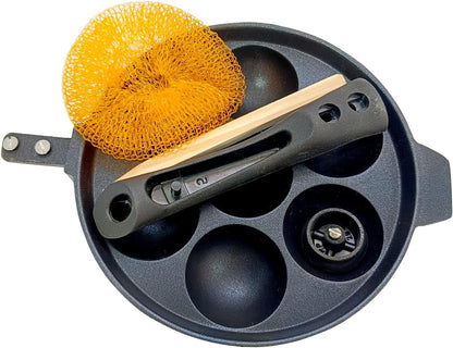 Appam Pan, Non Stick Ebelskiver Maker, 7 Cavity Paniyaram Pan with Stainless Steel Lid