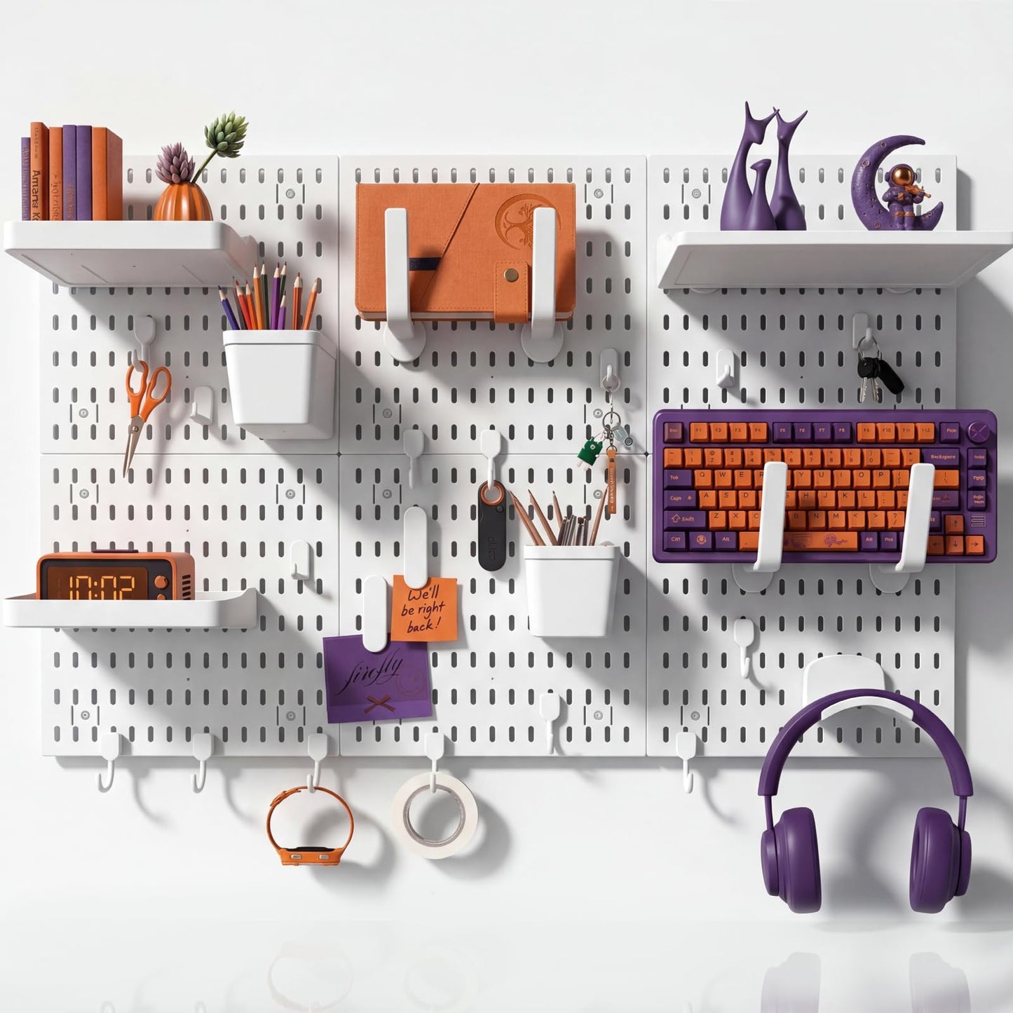 LBW Pegboard Wall Organizer, 6-Pack 11.8" × 11.8" White ABS Peg Board Panels with 27 Accessories, Modular Plastic Pegboard Combination Kit for Home, Office, Garage, Tool Storage & Craft Room