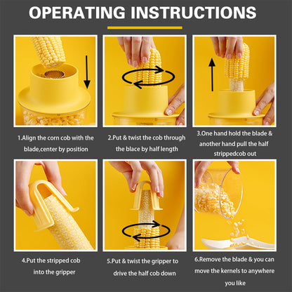 AACGIN Corn Cob Stripper, Corn Peeler for Corn on the Cob, Quick Corn Cutter Tool, Corn shucker off the Cob with Bowl & Safety Handle [Yellow]