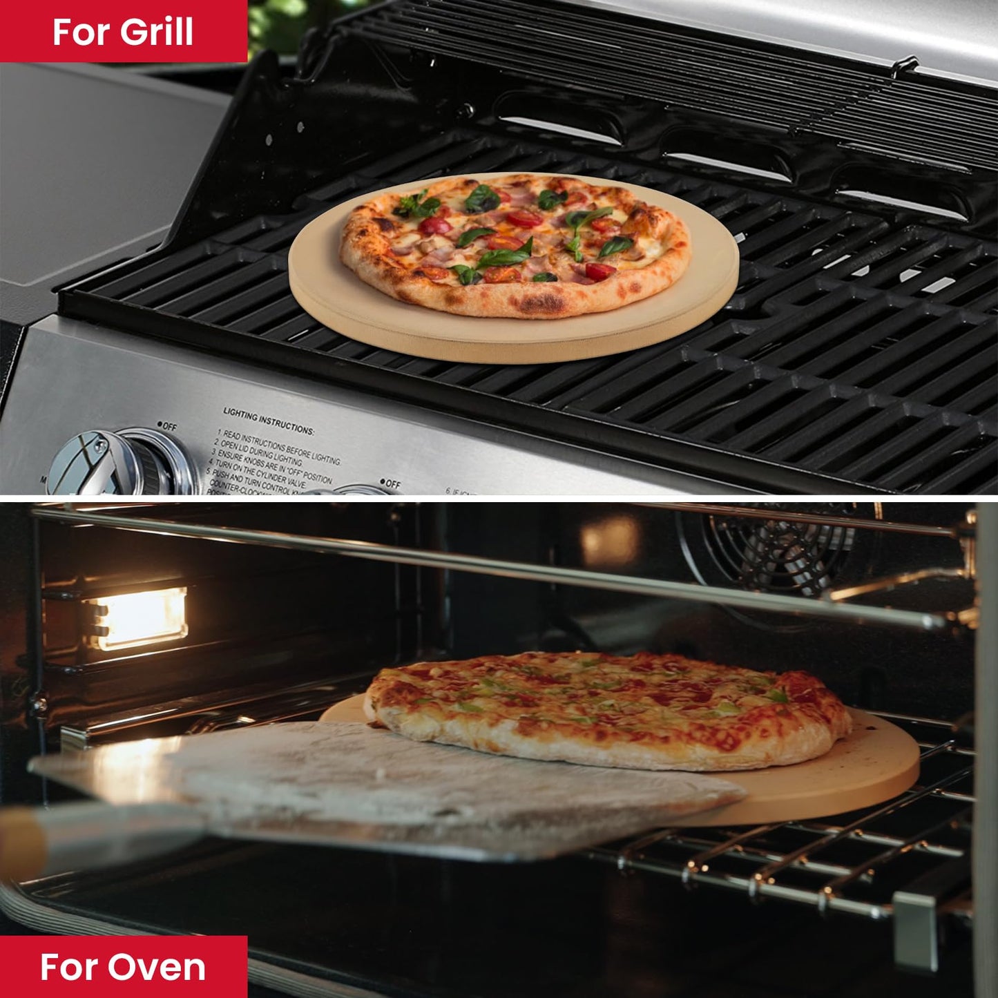 Unicook 12 Inch Round Pizza Stone, Heavy Duty Cordierite Bread Baking Stone for RV Oven, Grill and Toaster Oven, Ideal for Baking Crisp Crust Pizza, Bread, Cookies and More
