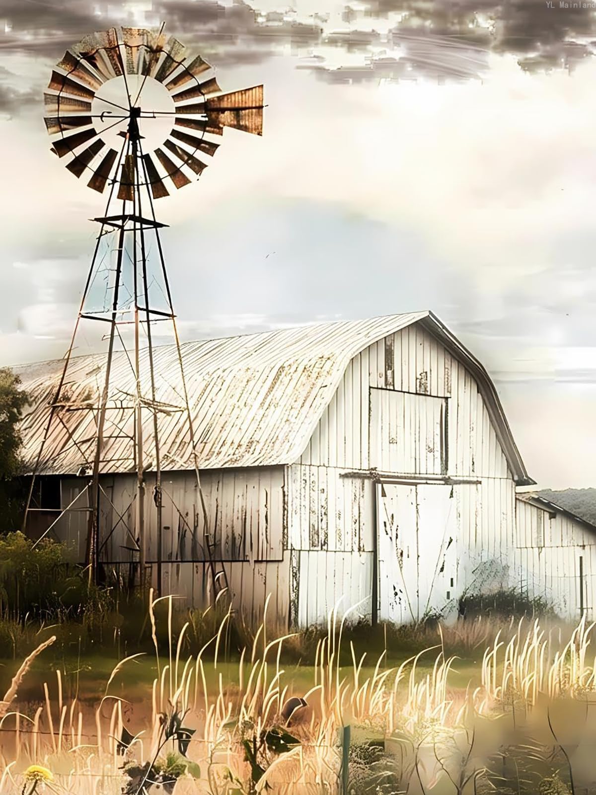 YL Mainland Diamond Painting Kits for Adults The Rustic Barn and Windmill Barn 5D DIY Diamond Art Kits Full Drill Diamond for Gift Wall Decor and Relaxation Gem Arts 12x16 inch