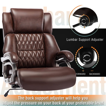 Big and Tall 400lbs Office Chair - Adjustable Lumbar Support Quiet Rubber Wheels Heavy Duty Metal Base, High Back Large Executive Computer Desk, Thick Padded Ergonomic Design for Back Pain