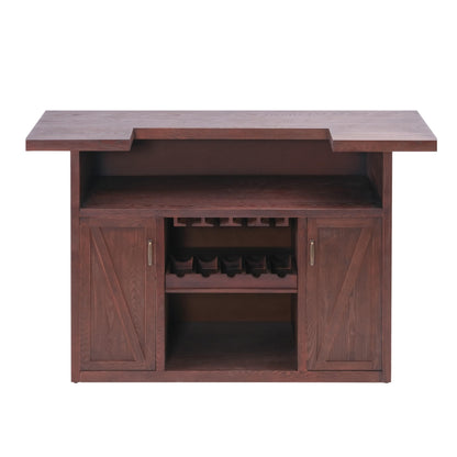 Christopher Knight Home Blake 41.35" H Wooden Bar Table, Antique Wine Cabinet with Storage & Glass Holder, Kitchen Bar Table with Shelves and 2 Doors, Storage Cabinet for Dining Room, Brown