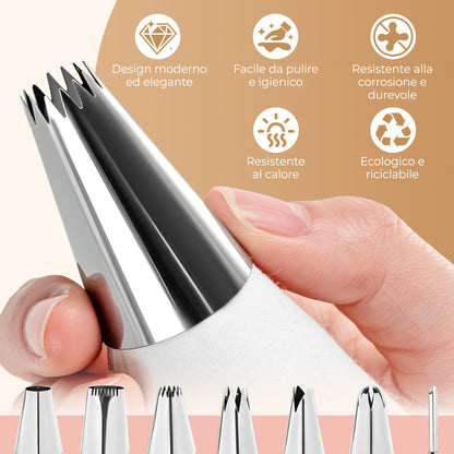 2 Reusable Piping Bags and Tips Set - 16 Inch Pastry Bags for Cake Decorating, Cupcakes, Cookies | Durable Cotton Exterior, Easy to Clean, Eco-Friendly Baking Kit for Home Bakers & Chefs