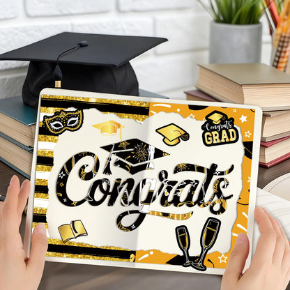 Konsait 24 Sheets Graduation Scrapbook Paper 12x12, Double Sided Grad Patterned Paper Black and Gold Decorative Cardstock Graduation Origami Papers for Card Making Scrapbook Supplies