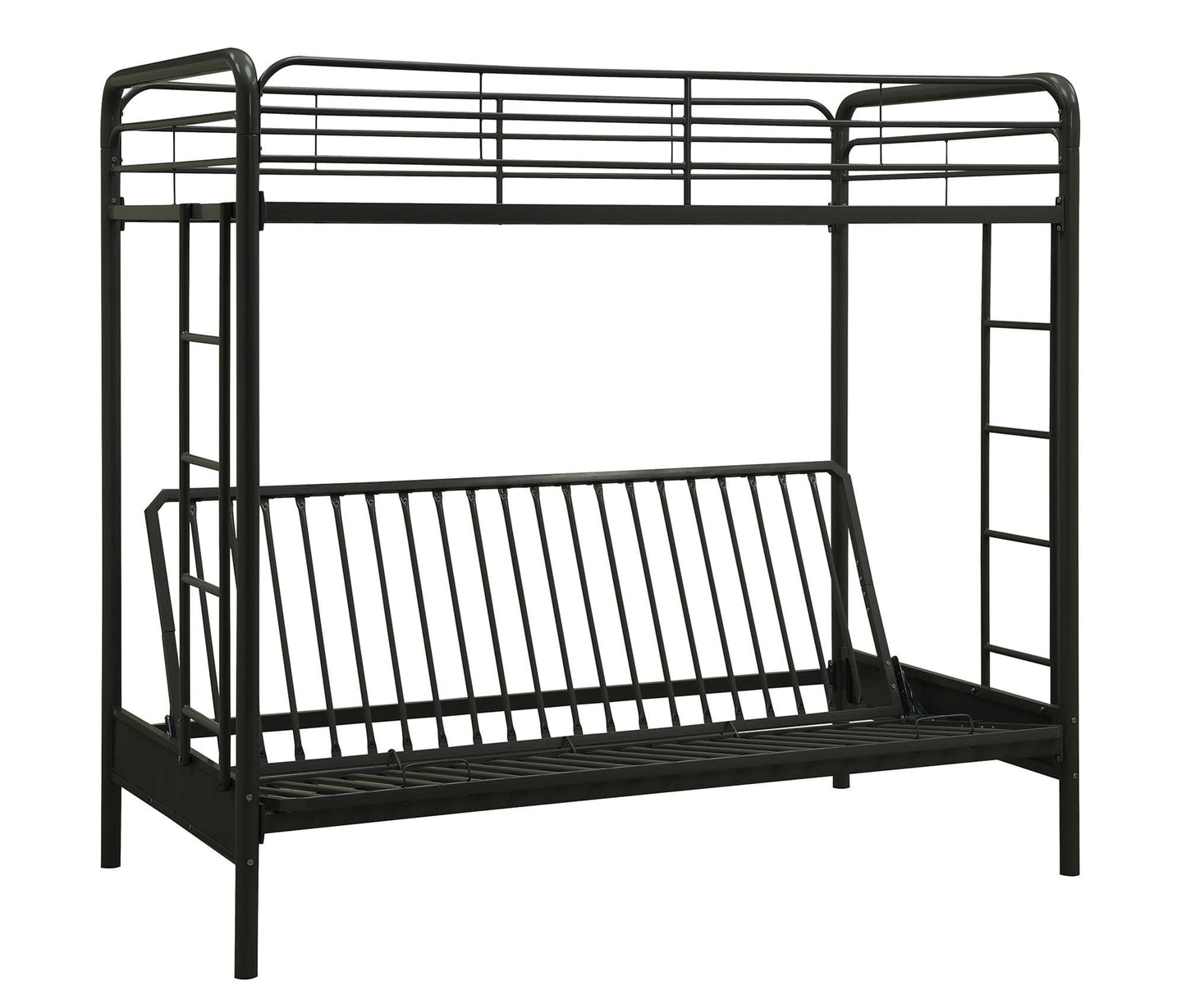 DHP Twin-Over-Futon Convertible Couch and Bed with Metal Frame, Ladder and Guardrails - Black